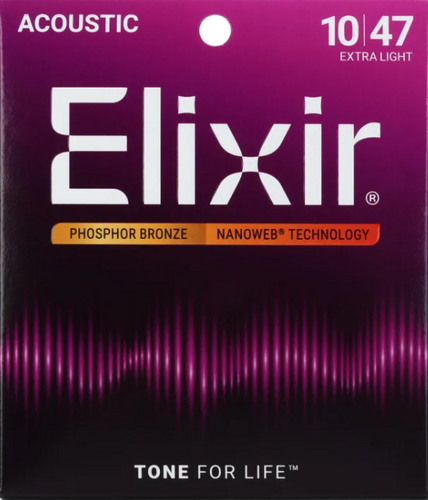 Elixir 16002 NanoWeb Phosphor Bronze Extra Light 10-47 - Struny do gitary akustycznej