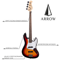 Arrow Louisiana 4 Bass Sunburst Rosewood/White - Gitara basowa