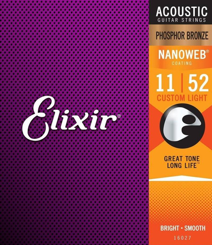 Elixir 16027 NanoWeb Phosphor Bronze Custom Light 11-52 - Struny do gitary akustycznej