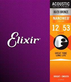 Elixir 11052 NanoWeb Bronze Light 12-53 - Struny do gitary akustycznej